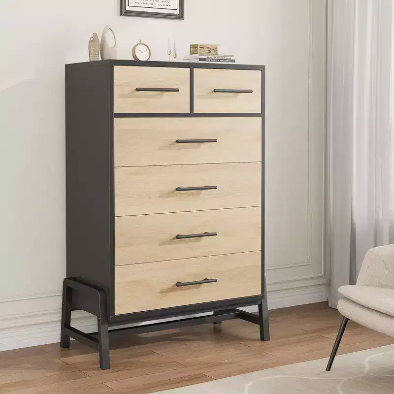 Commode à 5 tiroirs pour chambre à coucher, commode en bois avec pieds en métal