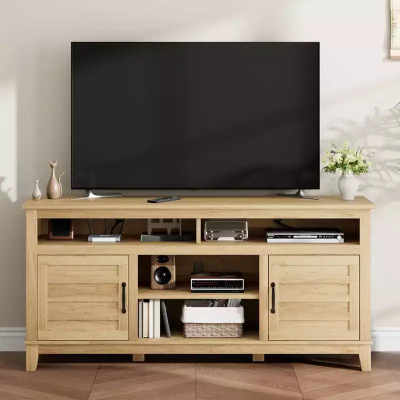 Modern TV Stand for TVs Up to 63'', Wooden Entertainment Center with Adjustable Shelves, Media TV Console Table for Living Room Bedroom Office