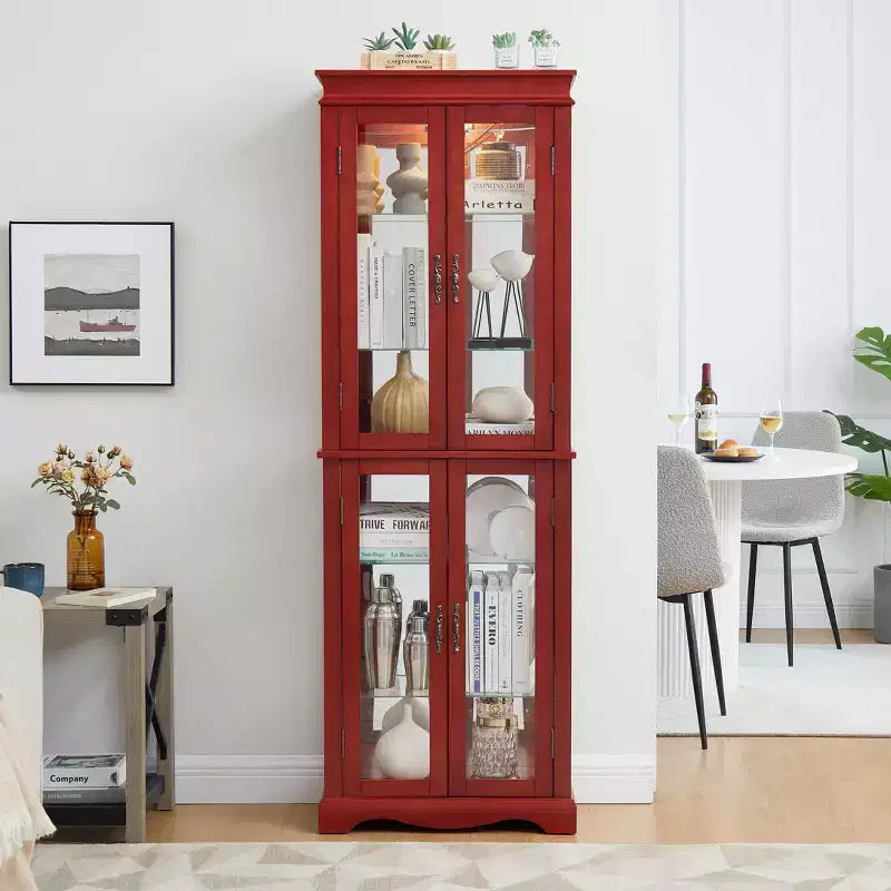 Vitrine d'exposition en verre éclairée avec cadre en bois - Rangement élégant en verre