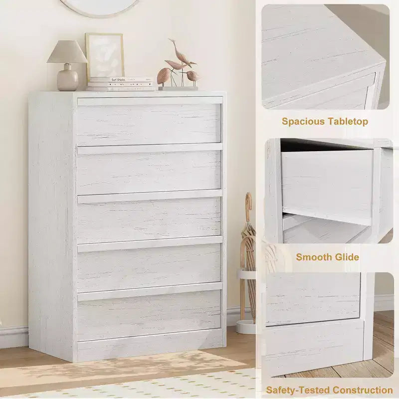 Commode à 5 tiroirs Grande commode avec grand espace de rangement, commode de rangement moderne