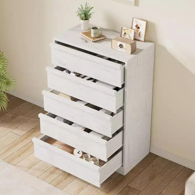 Commode à 5 tiroirs Grande commode avec grand espace de rangement, commode de rangement moderne