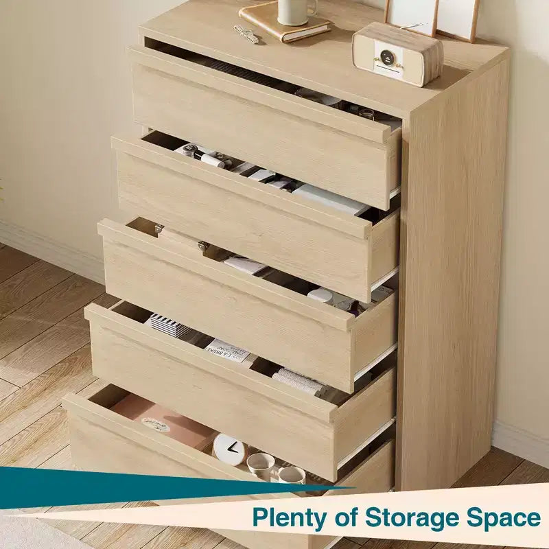 Commode à 5 tiroirs Grande commode avec grand espace de rangement, commode de rangement moderne