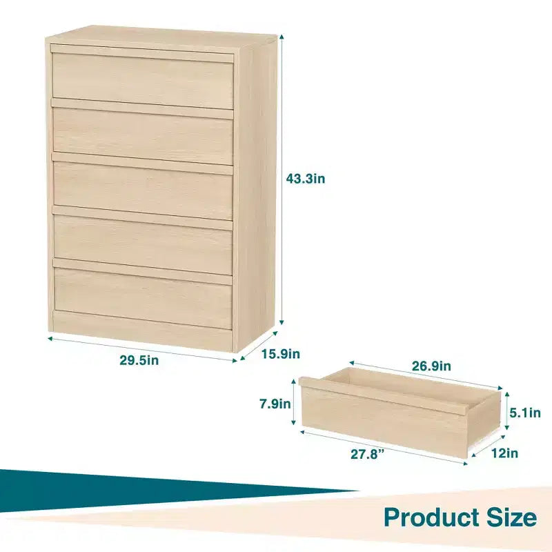 Commode à 5 tiroirs Grande commode avec grand espace de rangement, commode de rangement moderne