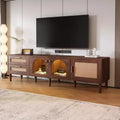 Bestier Rattan TV Stand with 3 Cabinets & 2 Drawers, Media Console Table for TVs up to 80'', LED Light Entertainment Center for Living Room