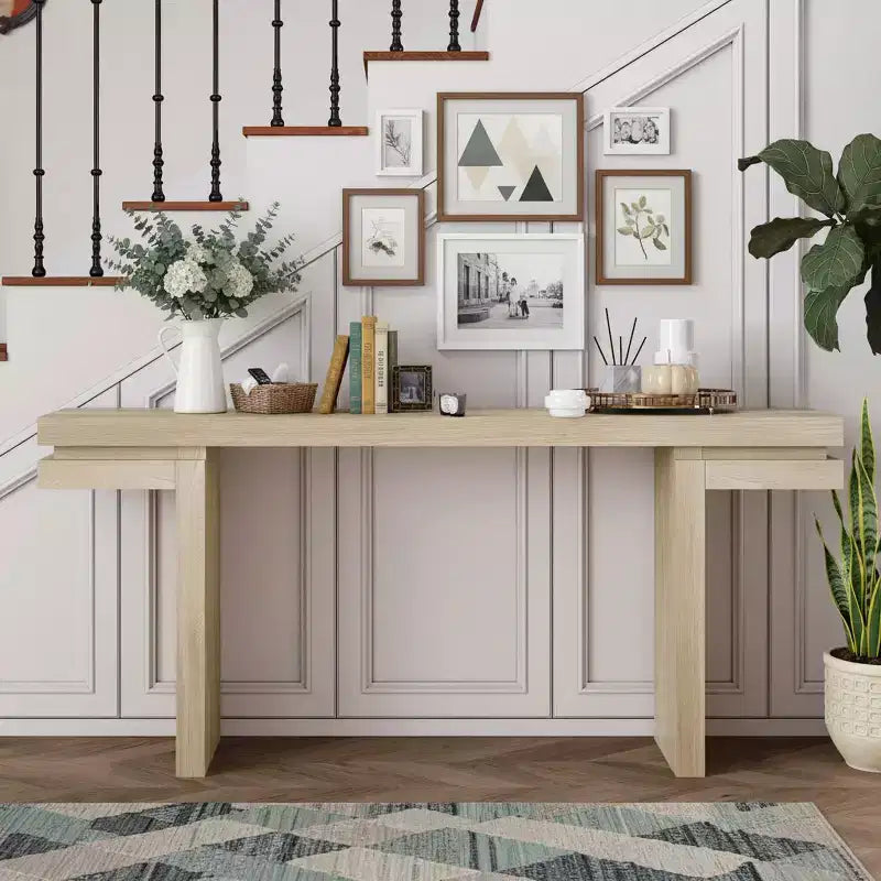 Console rectangulaire avec piètement en bois minimaliste