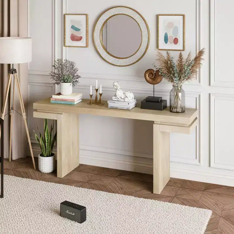 Console rectangulaire avec piètement en bois minimaliste