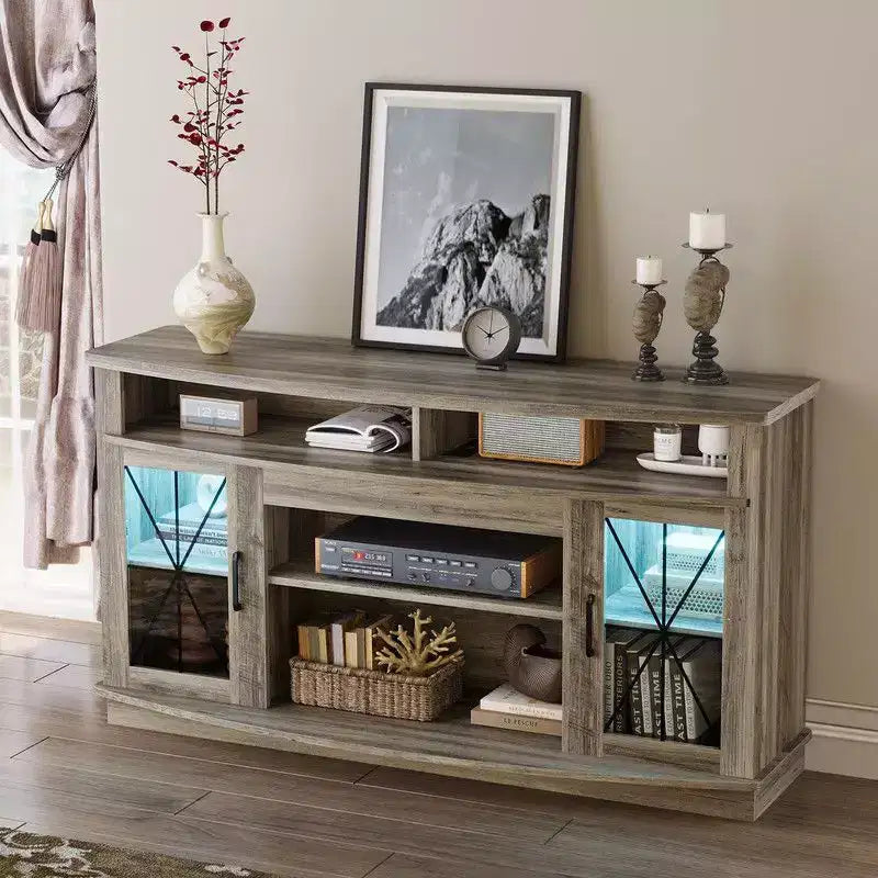 70 Inch TV Stand for Living Room - Farmhouse Large Entertainment Center with Storage