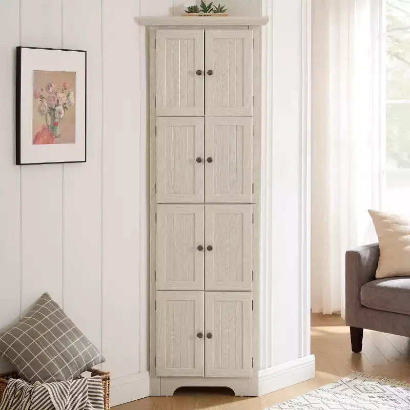 4-Tier 72 Corner Kitchen Pantry Storage Cabinet with 8 Doors Tall Storage Cabinet, Home Farmhouse Bookshelf Cabinet for Bathroom, Living Room