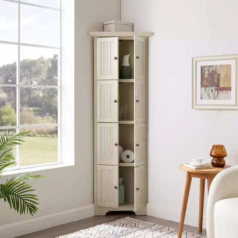 Meuble de rangement de cuisine d'angle à 4 niveaux, armoire de style ferme, étagère.