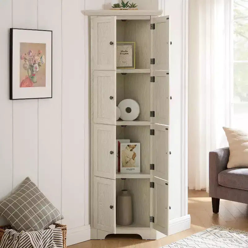 Meuble de rangement de cuisine d'angle à 4 niveaux, armoire de style ferme, étagère.