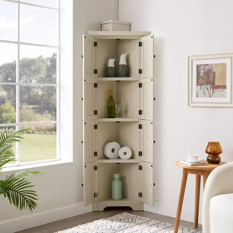 Meuble de rangement de cuisine d'angle à 4 niveaux, armoire de style ferme, étagère.