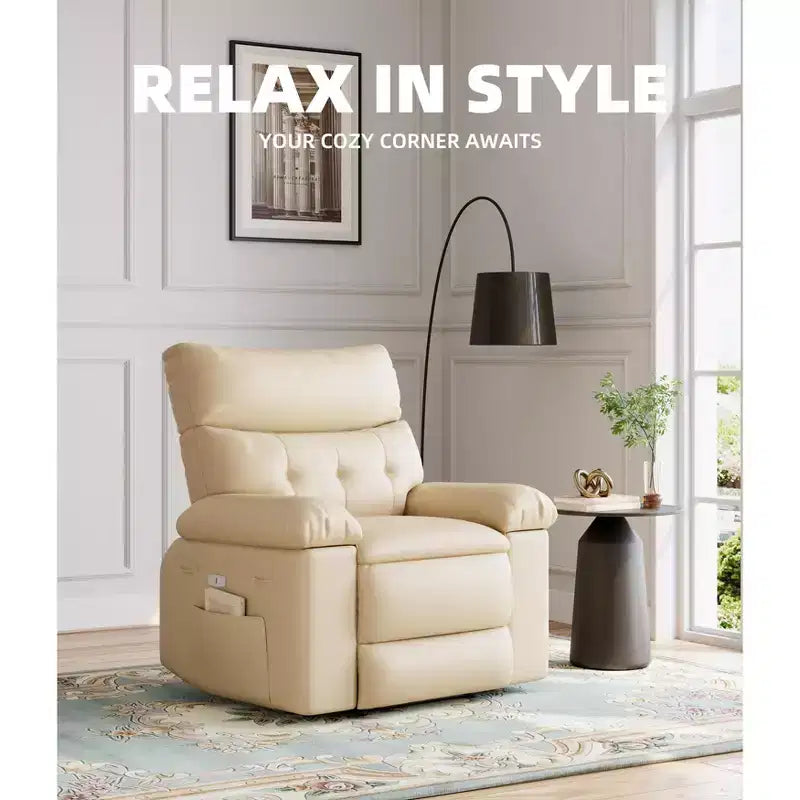 Recliner Chair - PU Leather Manual Recliner for Adults, Lazy Chair with 1.5X Sponge Comfort Arm and Back for Living Room, Bedroom
