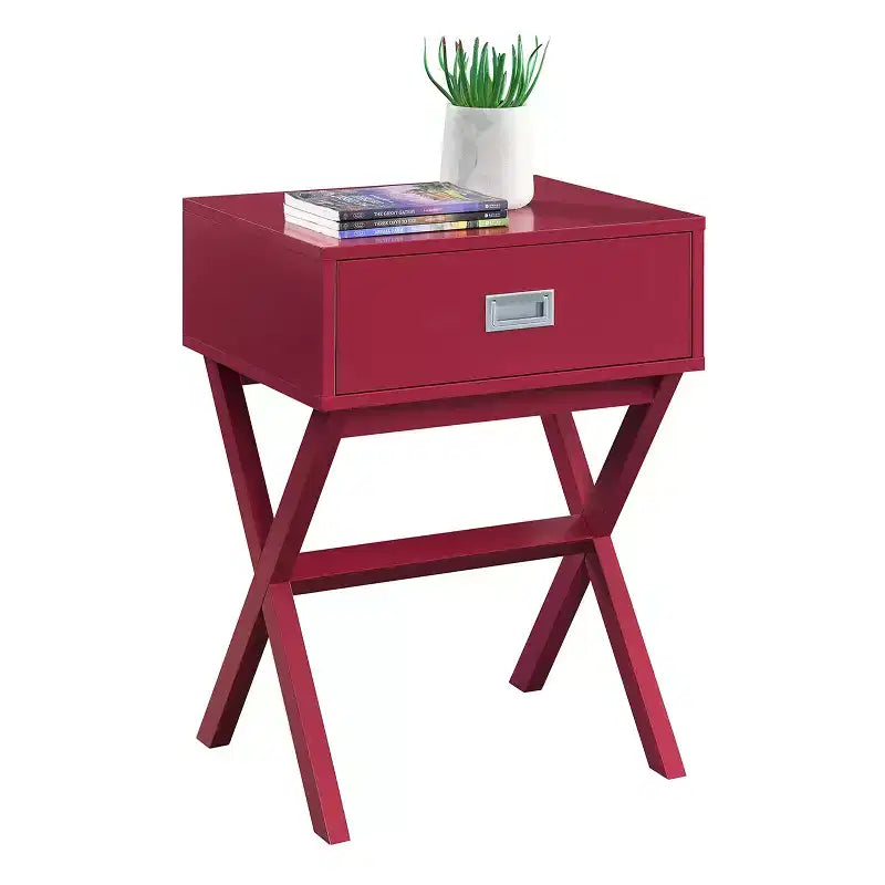Table d'appoint style malle, tiroir et surface supérieure lisse, table d'appoint de rangement moderne