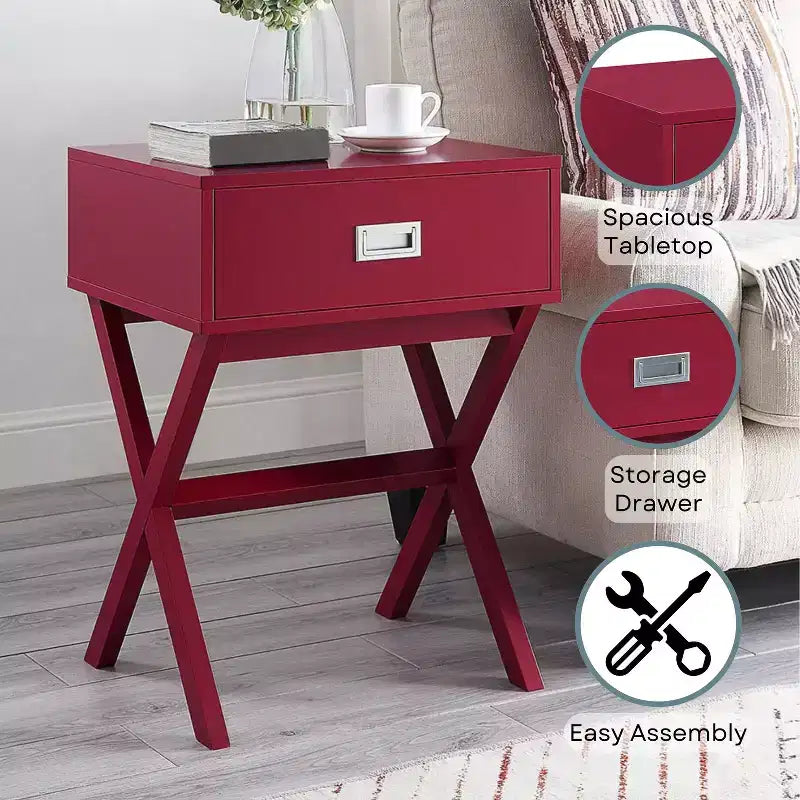 Table d'appoint style malle, tiroir et surface supérieure lisse, table d'appoint de rangement moderne