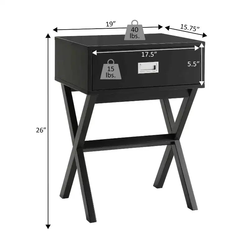 Table d'appoint style malle, tiroir et surface supérieure lisse, table d'appoint de rangement moderne