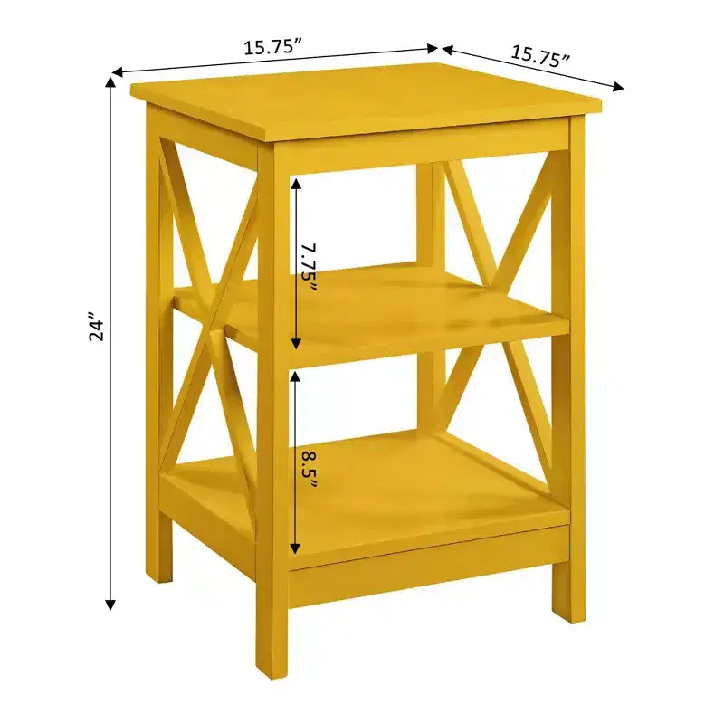 Table d'appoint avec étagères et panneaux en X, table d'appoint de style transitionnel avec 3 niveaux ouverts