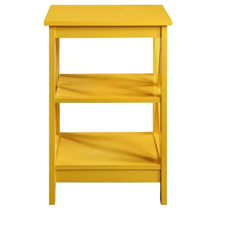 Table d'appoint avec étagères et panneaux en X, table d'appoint de style transitionnel avec 3 niveaux ouverts