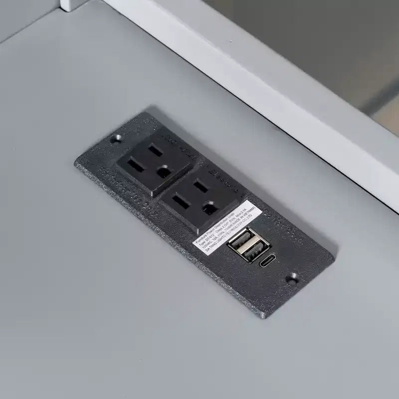 Lit superposé simple XL au-dessus de lit double avec bureau, ports USB et étagères de rangement