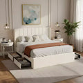 Queen/King Size Upholstered Platform Bed Frame with Storage Drawers & Headboard, Beige - ModernLuxe