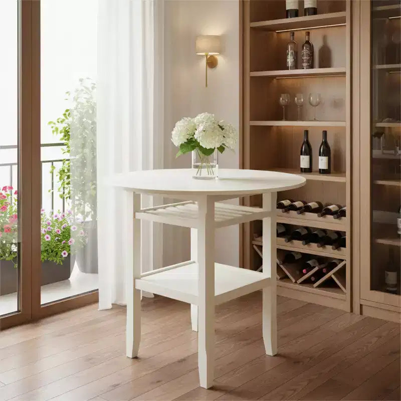 Table de bar pliante ronde en bois crème