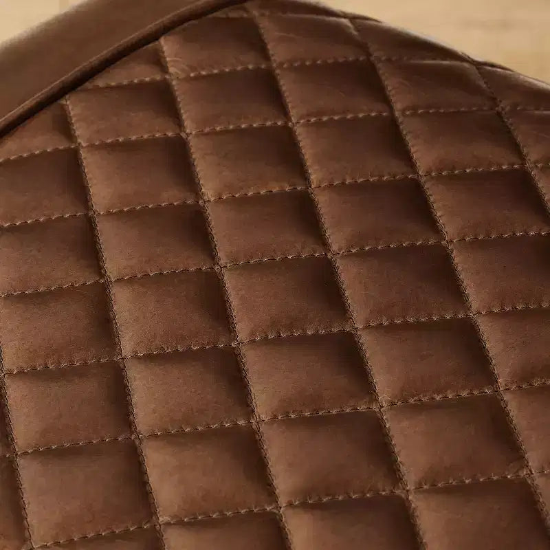 Ottoman en cuir véritable, repose-pied industriel du milieu du siècle avec patchwork en aluminium