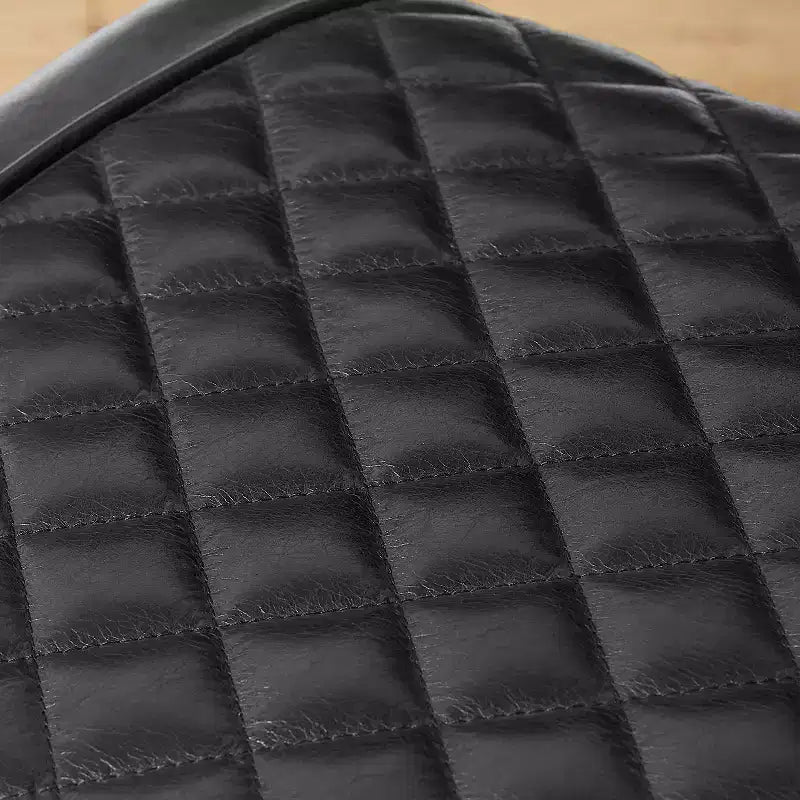 Ottoman en cuir véritable, repose-pied industriel du milieu du siècle avec patchwork en aluminium