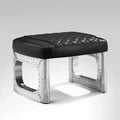 Art Leon Genuine Leather Ottoman, Mid Century Industrial Footrest with Aluminum Patchwork