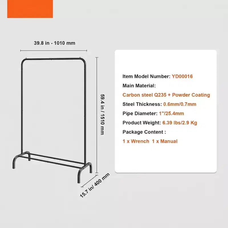 Portant à vêtements robuste avec tringle de suspension et rangement inférieur