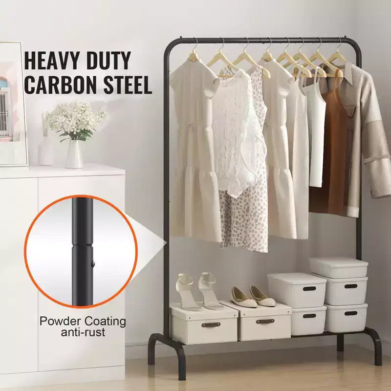 Portant à vêtements robuste avec tringle de suspension et rangement inférieur