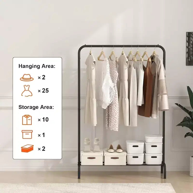 Portant à vêtements robuste avec tringle de suspension et rangement inférieur