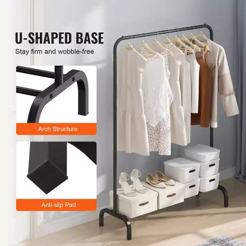 Portant à vêtements robuste avec tringle de suspension et rangement inférieur