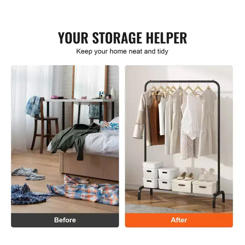 Portant à vêtements robuste avec tringle de suspension et rangement inférieur