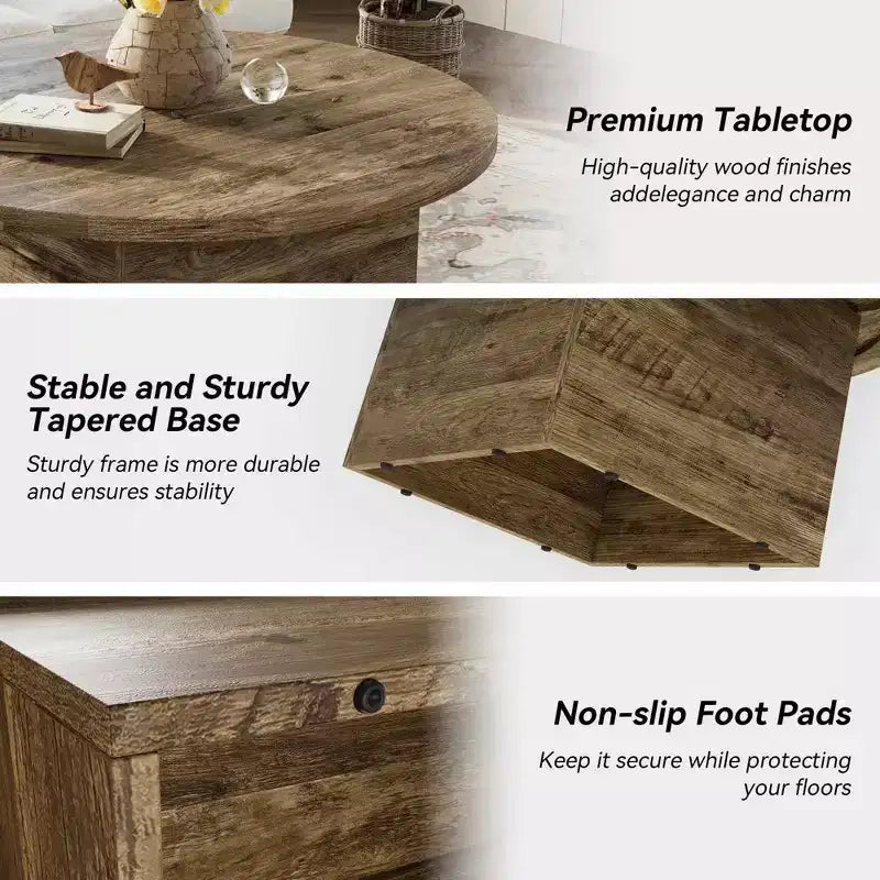 Table basse en bois d'ingénierie chêne rustique, table basse de salon de thé style ferme