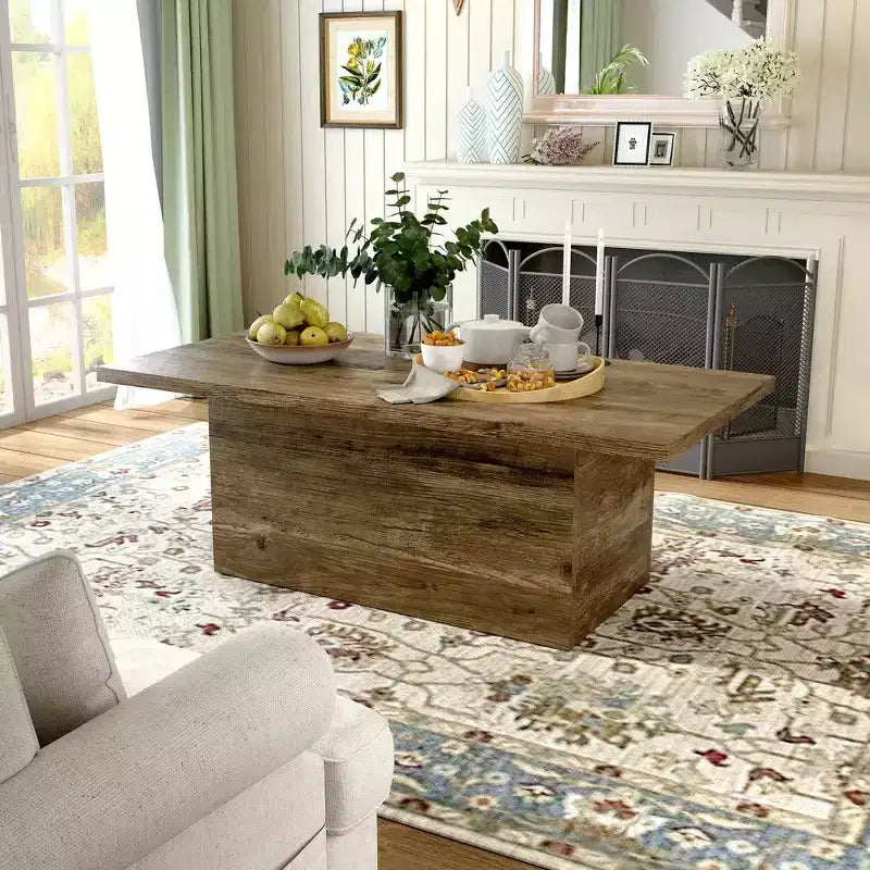 Table basse en bois d'ingénierie chêne rustique, table basse de salon de thé style ferme
