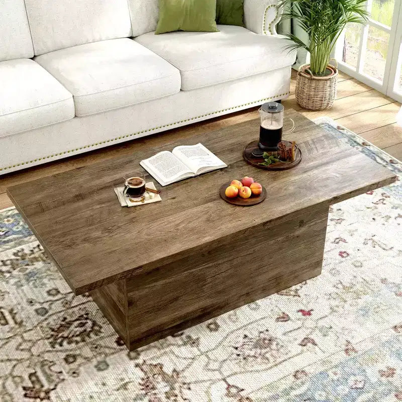 Table basse en bois d'ingénierie chêne rustique, table basse de salon de thé style ferme