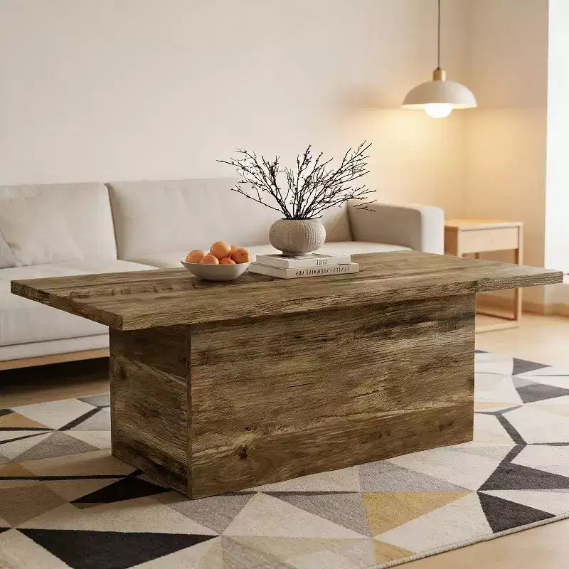 Dyonery Rustic Oak Engineered Wood Coffee Table, Farmhouse Center Low Cocktail Tea Table for Living Room