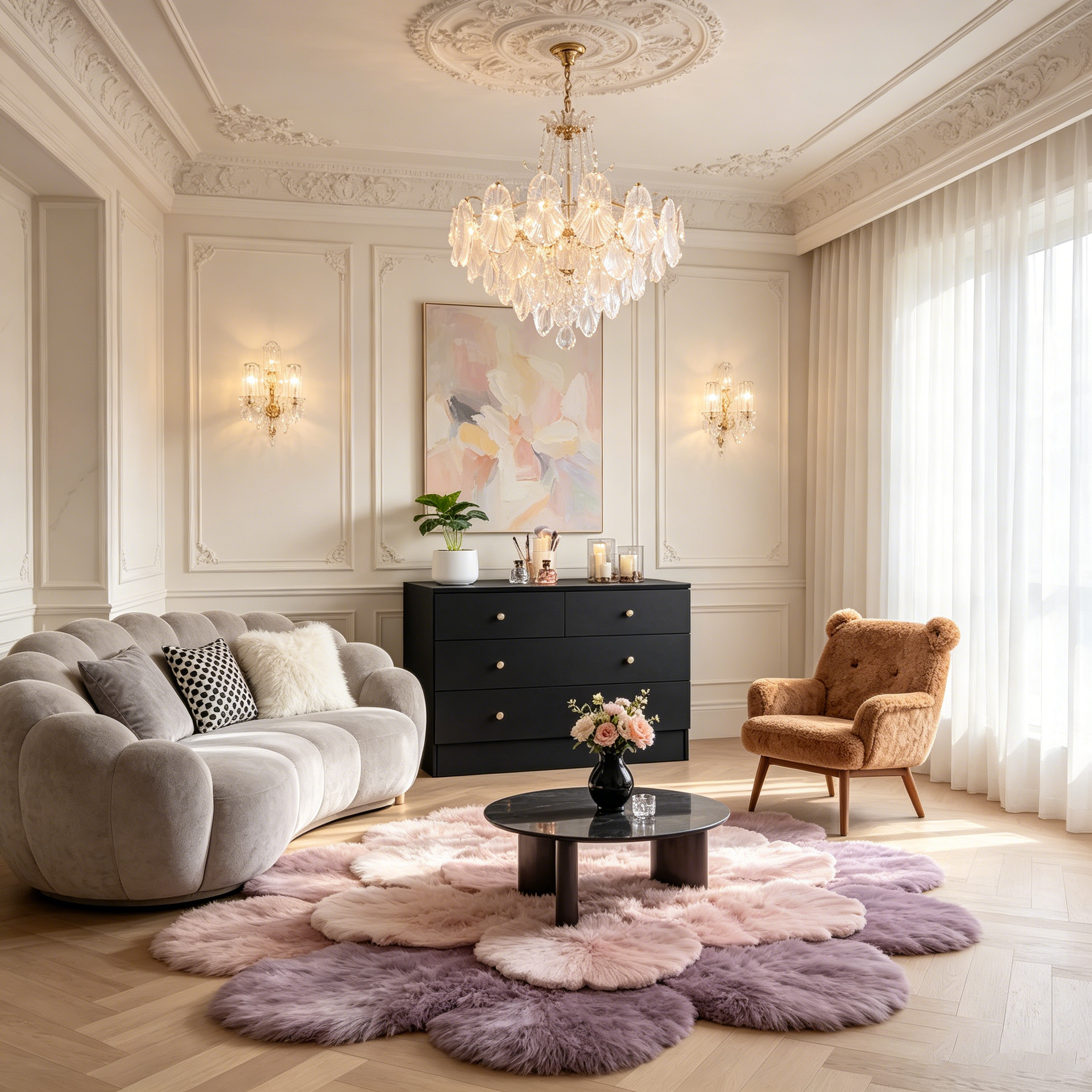 Commode 4 tiroirs rose en panneaux de particules