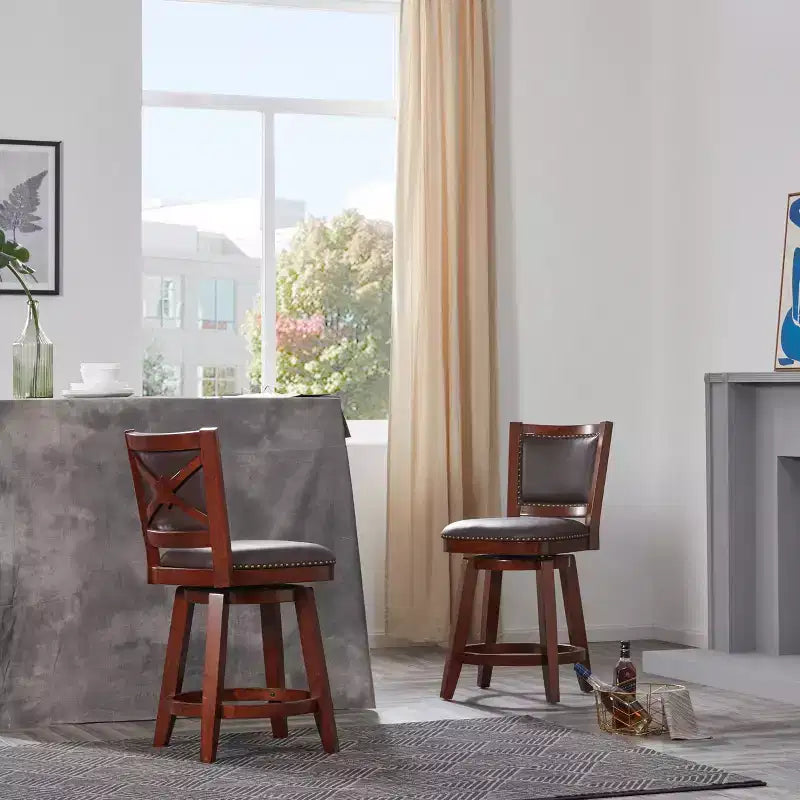 Tabouret de bar pivotant à hauteur de comptoir avec dossier Cappuccino