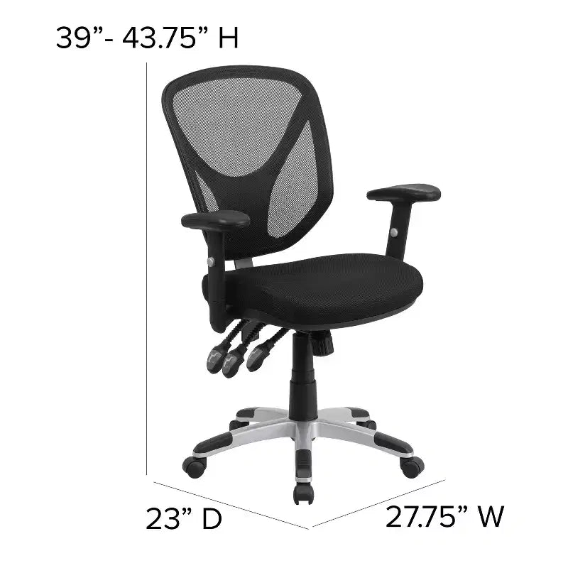 Chaise de bureau ergonomique multifonction pivotante en maille noire à dossier mi-haut