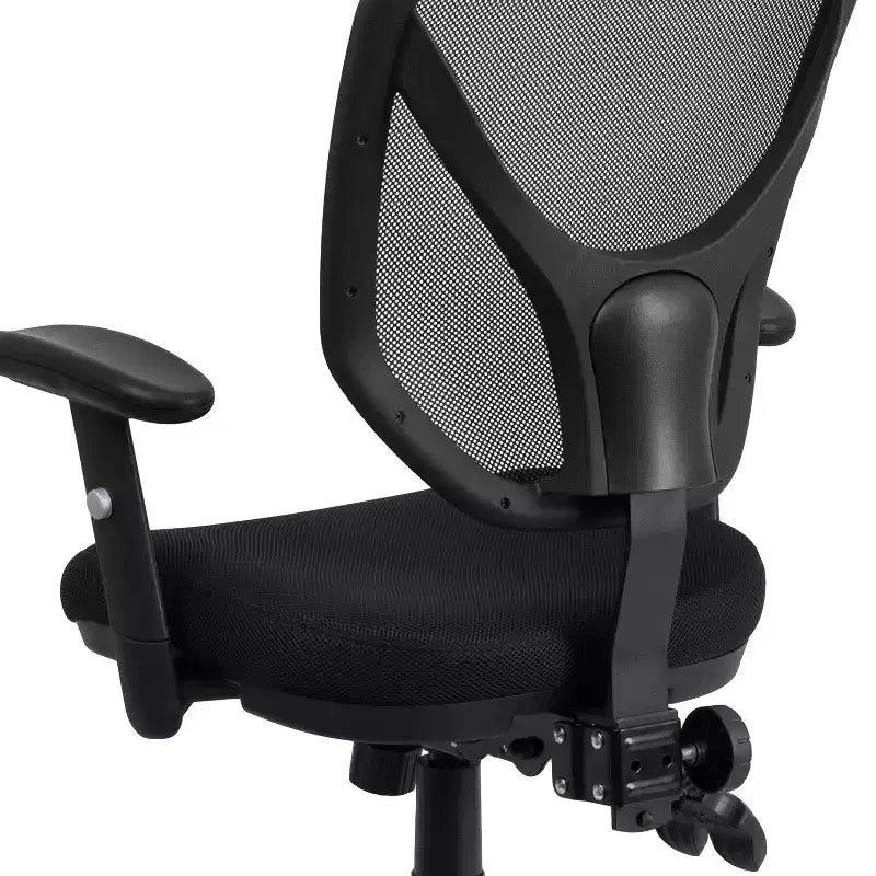 Chaise de bureau ergonomique multifonction pivotante en maille noire à dossier mi-haut