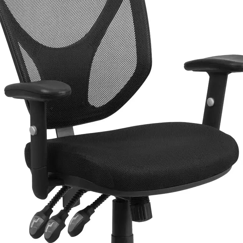 Chaise de bureau ergonomique multifonction pivotante en maille noire à dossier mi-haut
