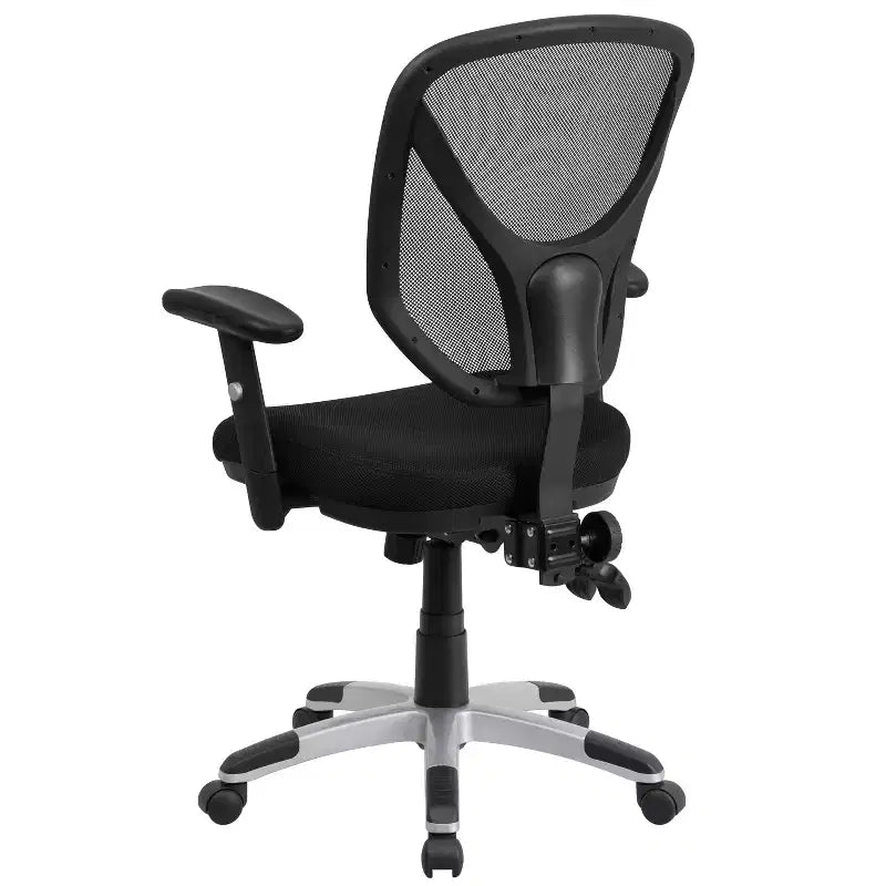 Chaise de bureau ergonomique multifonction pivotante en maille noire à dossier mi-haut