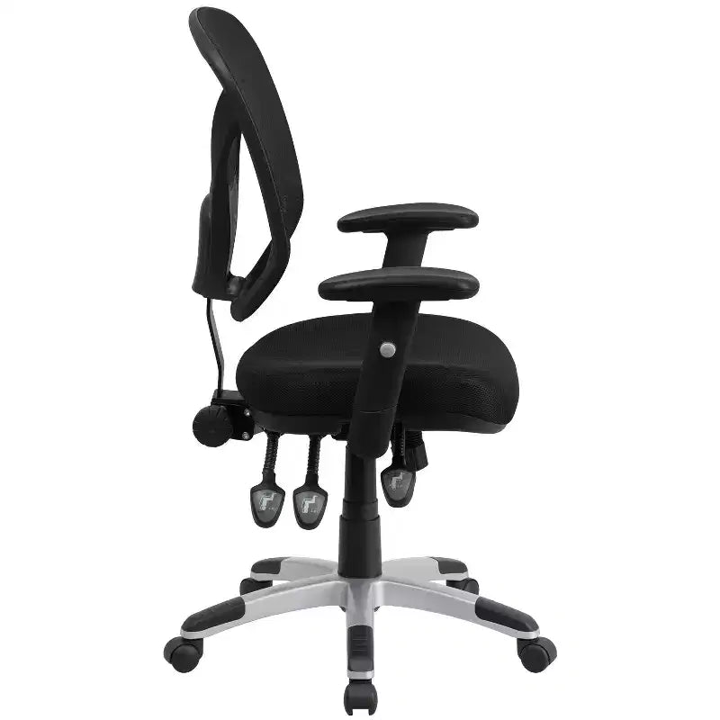 Chaise de bureau ergonomique multifonction pivotante en maille noire à dossier mi-haut