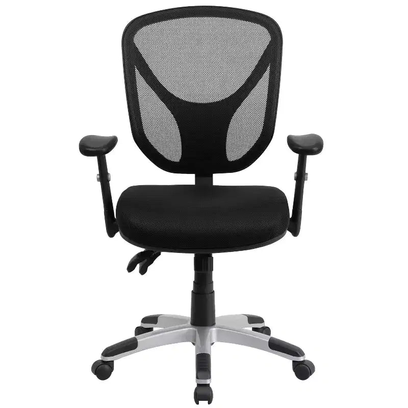 Chaise de bureau ergonomique multifonction pivotante en maille noire à dossier mi-haut
