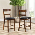 Lot de 2 tabourets de bar à hauteur de comptoir avec assise en cuir et pieds en bois d'hévéa