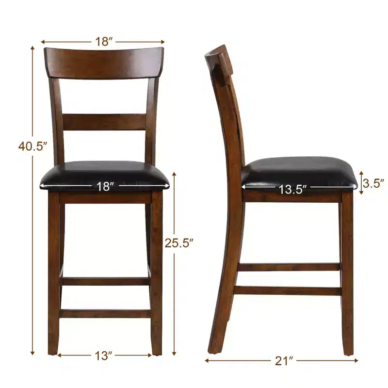 Lot de 2 tabourets de bar à hauteur de comptoir avec assise en cuir et pieds en bois d'hévéa
