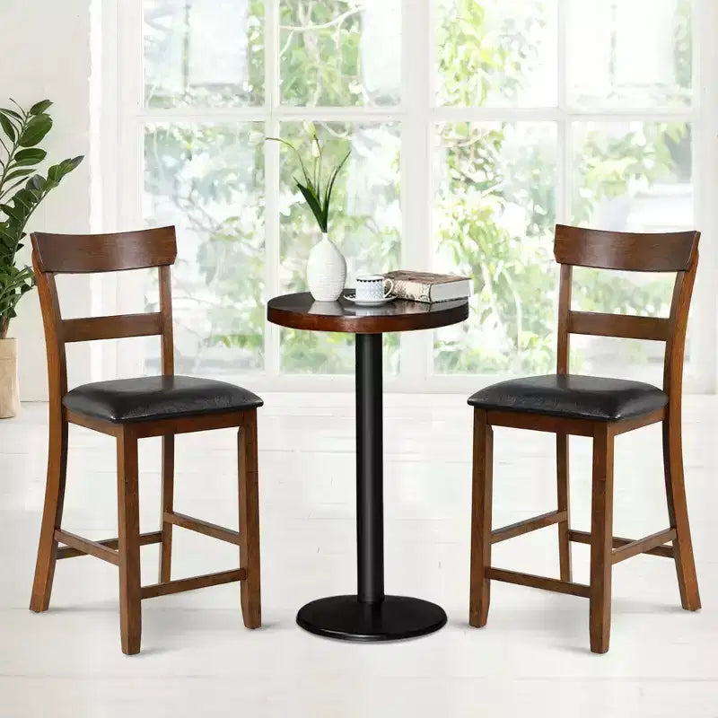 Lot de 2 tabourets de bar à hauteur de comptoir avec assise en cuir et pieds en bois d'hévéa