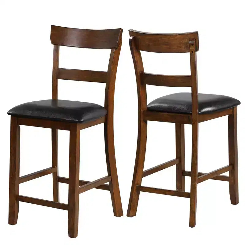 Lot de 2 tabourets de bar à hauteur de comptoir avec assise en cuir et pieds en bois d'hévéa
